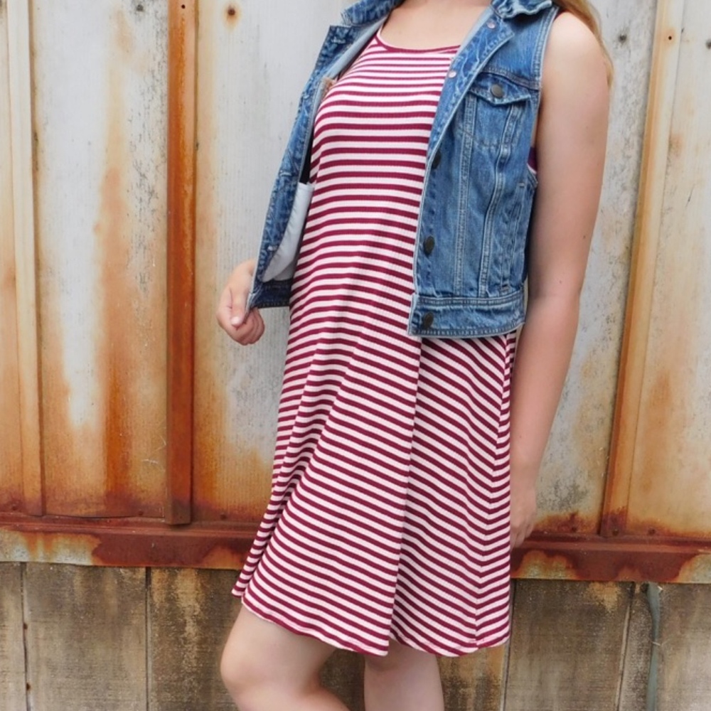 Red and White Striped Midi Dress
